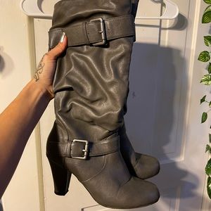 Tall grey boots. Faux leather. Size 7.5